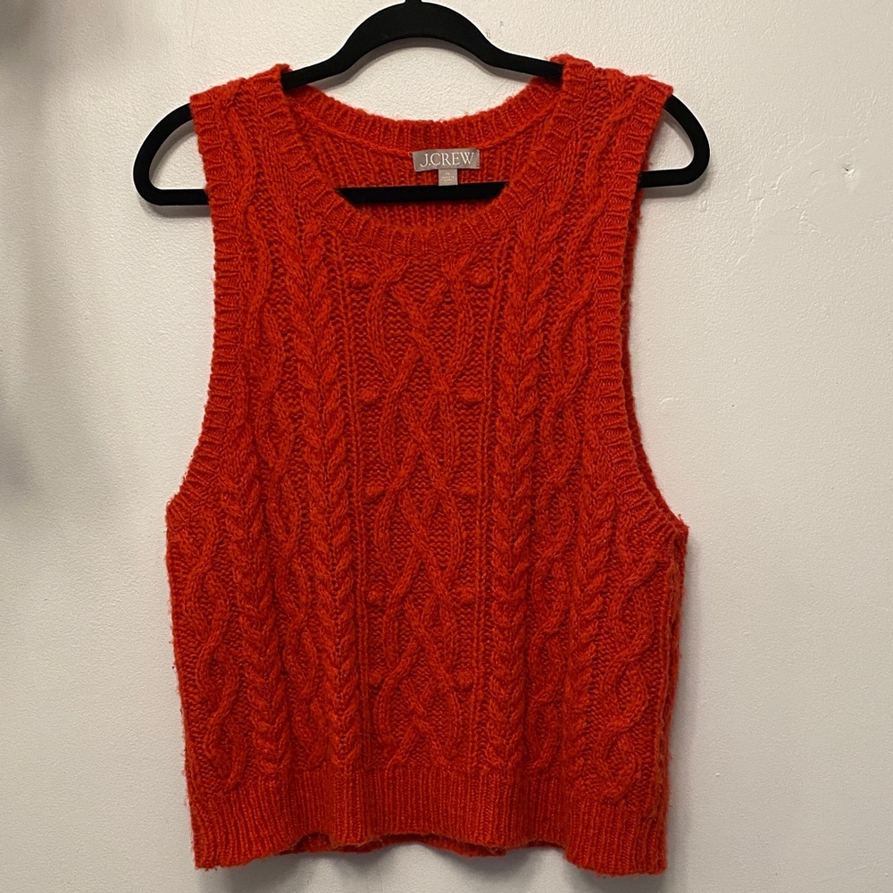 J. Crew Red Cable Knit Wool Sweater Vest